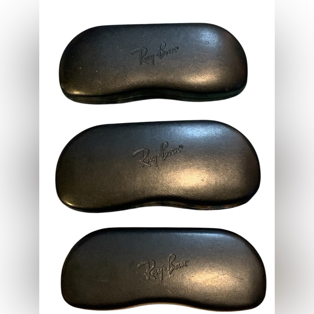 Ray Ban Black Leather‎ Hard Shell Protective Clamshell Eye glass Case Lot Of 3